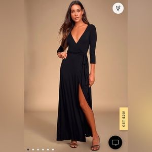 Lulus Garden District Black Three-Quarter Sleeve Wrap Maxi Dress